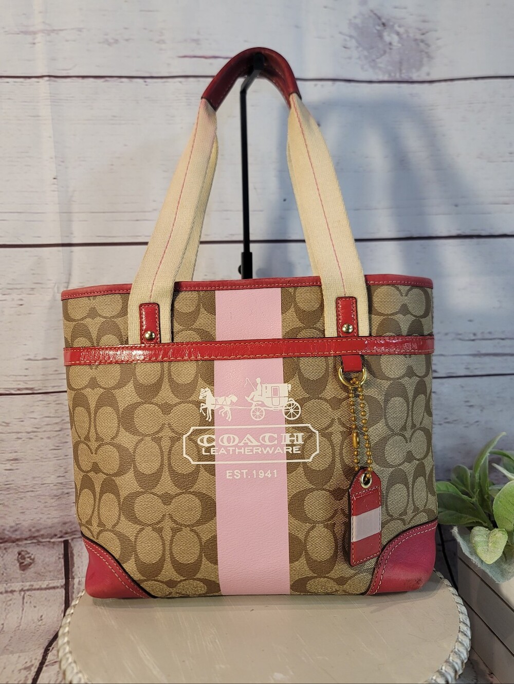Coach Pink Stripe Signature Mini Tote Bag No K0773-11349